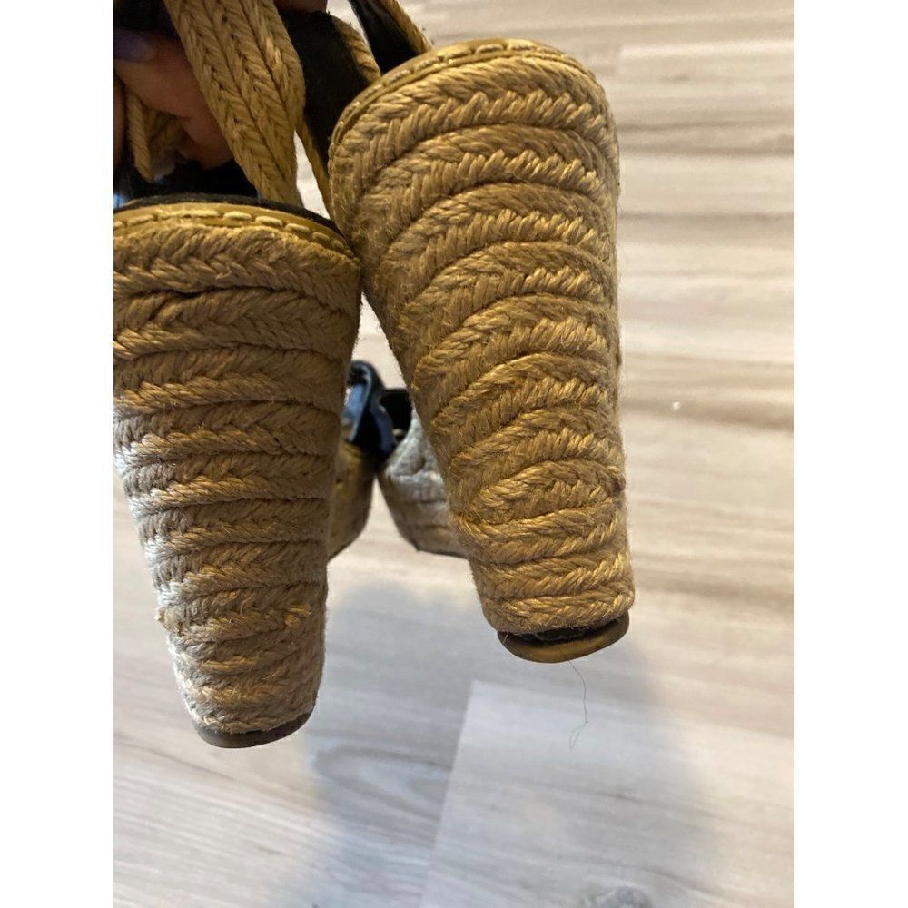 Steve Madden Eira, women’s black open toed espadrille high wedges size 9.5 - Picture 8 of 9